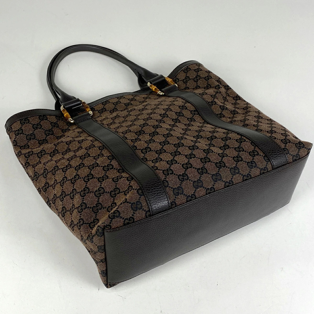 Gucci tote canvas shoulder GG brown bamboo bag